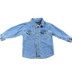 Cherokee Vintage Baby Denim Shirt 24 Months Unisex Blue Button Down Long Sleeved